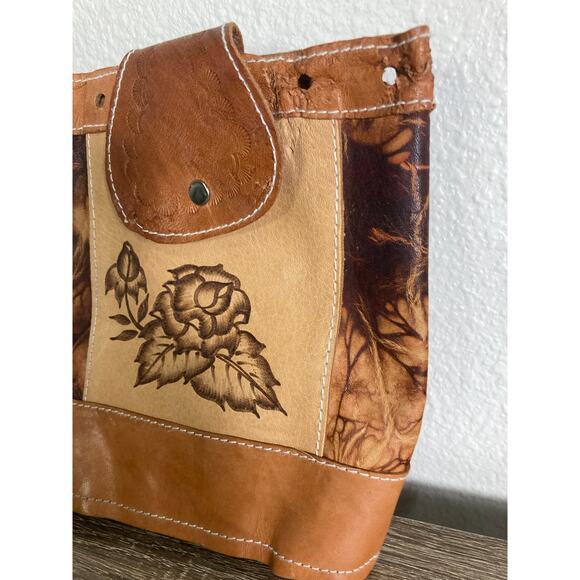Vintage Boho Hand Tooled Leather Backpack Brown Floral Mexican Artisan Bag - Picture 6 of 13